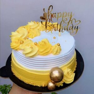 Creamy Flower With Ball Design Pineapple Cake